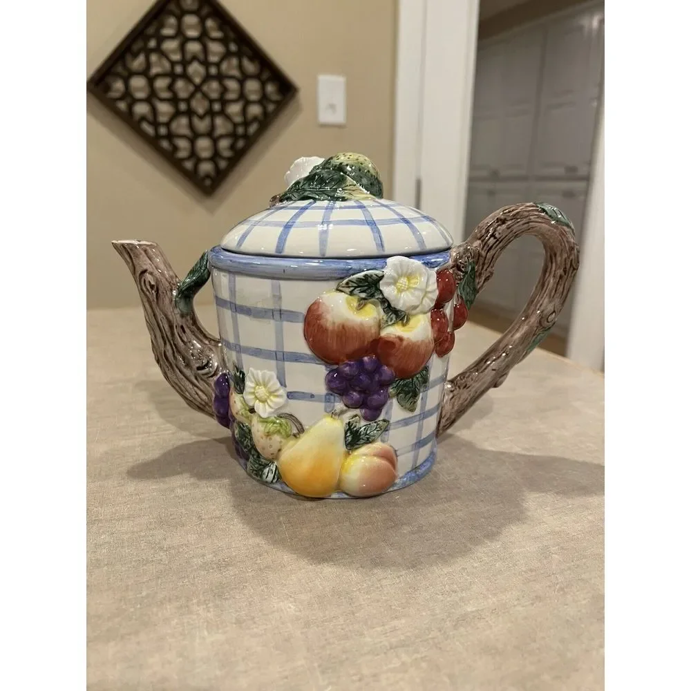 Fitz and Floyd Omnibus Vintage Fruit Arbor Teapot And Sugar Bowl 1994